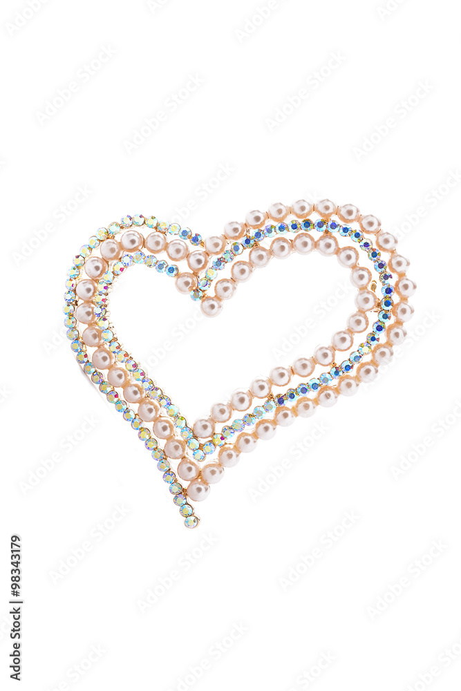 heart broochwith pearls on white background