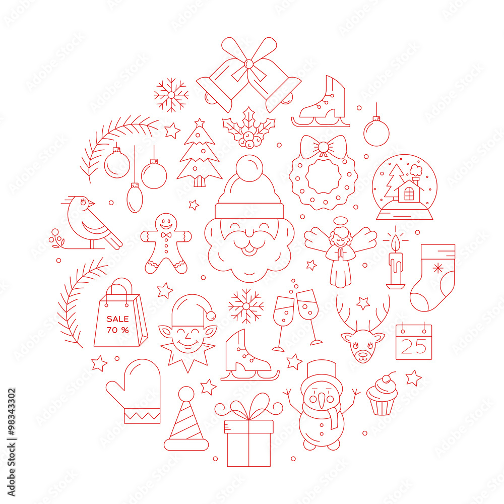Naklejka premium Unique vector concept with different christmas and new year celebration elements