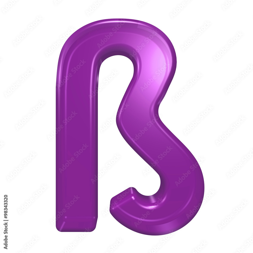 One letter from purple glass alphabet set, isolated on white. Computer generated 3D photo rendering.
