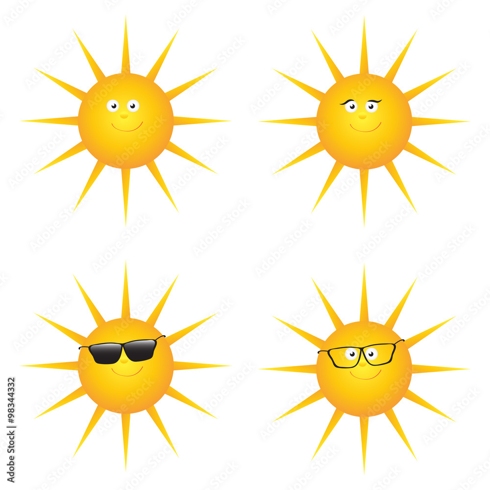 Set of funny smiling sun