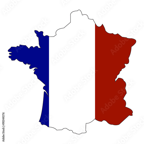 Map and state flag of France. National flag of France with territorial borders. Group of Seven Member. Group of Eight Member. Vector illustration template