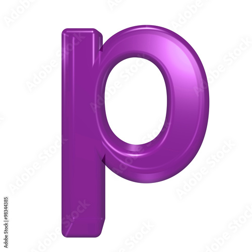 One lower case letter from purple glass alphabet set, isolated on white. Computer generated 3D photo rendering.