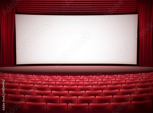 cinema theater horizontal background with red seats and red curt