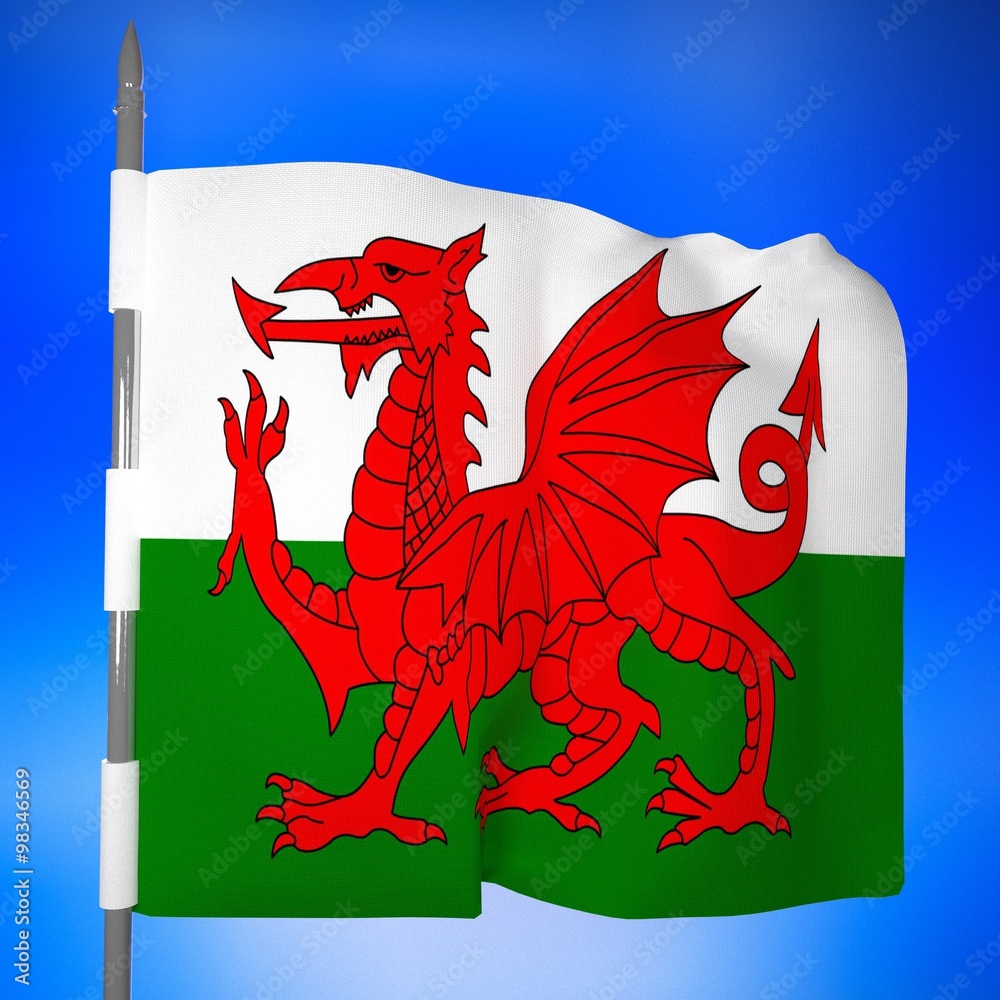 Wales flag in blue sky Wales flag in blue sky