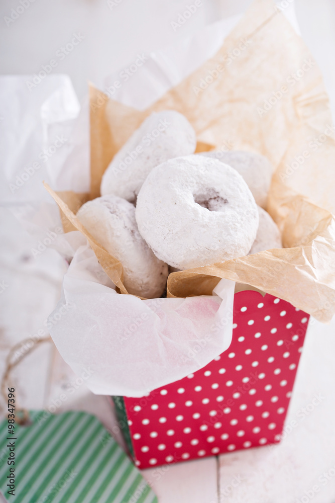 Food gift in a colorful box mini donuts Food gift in a colorful box mini donuts