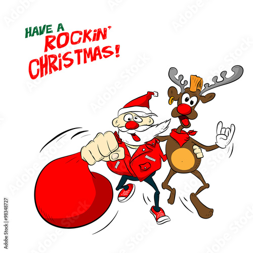 Rock Santa and reindeer illustration