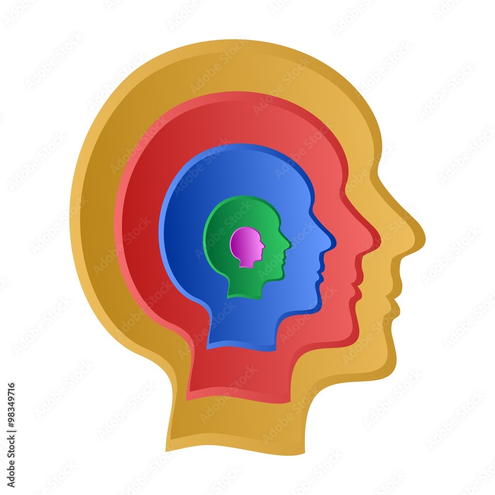 Color human heads on a folder from large to small on white background Color human heads on a folder from large to small on white background