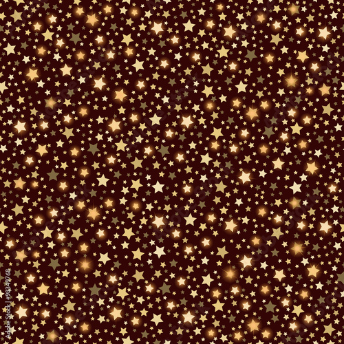 Golden abstract shining falling stars seamless texture brown background. Gold, festive, luxury or network graphic design concept. Vector illustration