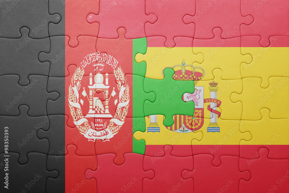 puzzle with the national flag of spain and afghanistan