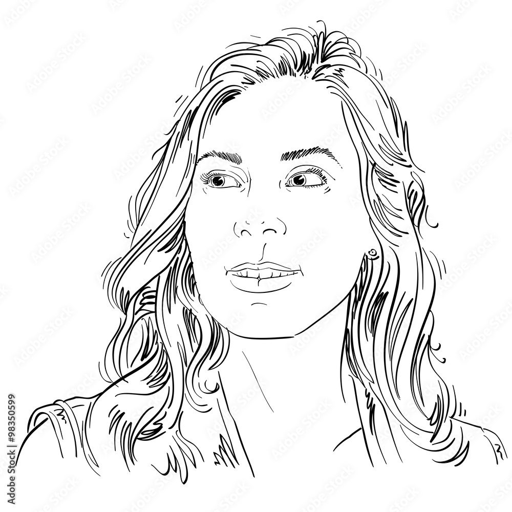 Hand-drawn portrait of white-skin woman, face emotions theme ill Hand-drawn portrait of white-skin woman, face emotions theme ill