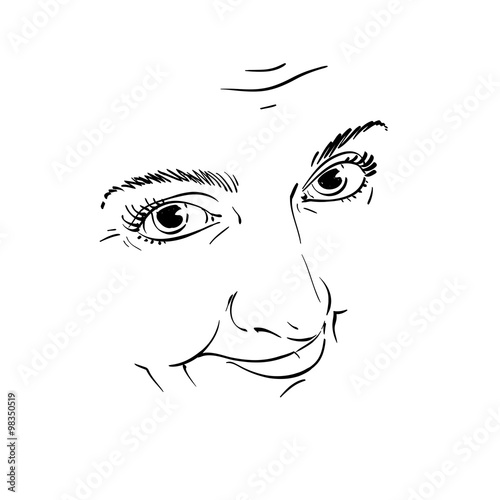 Black and white illustration of lady face, delicate visage featu