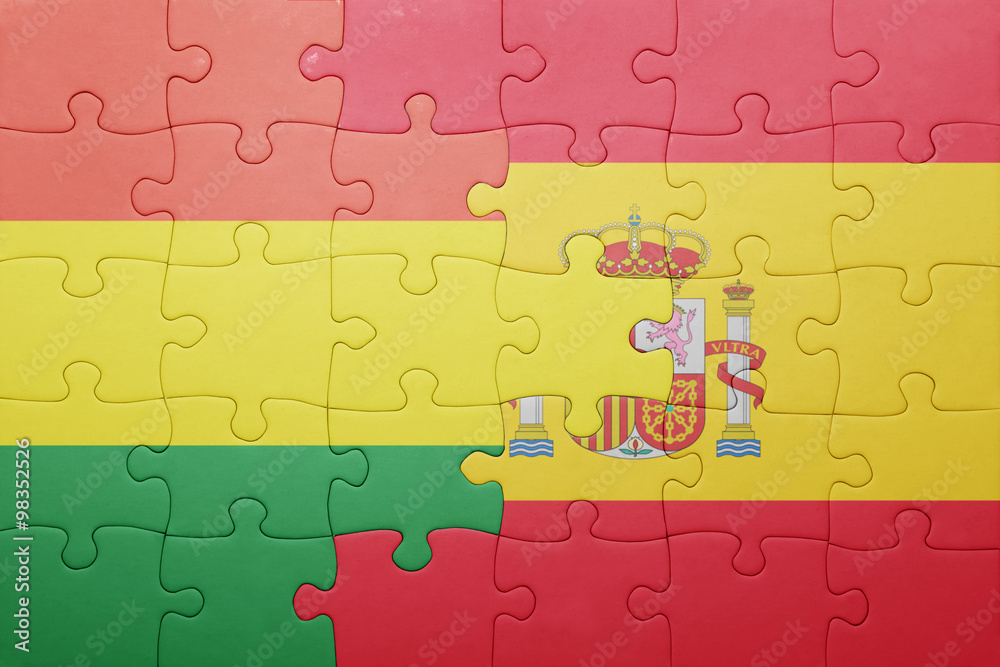 Fototapeta premium puzzle with the national flag of spain and bolivia