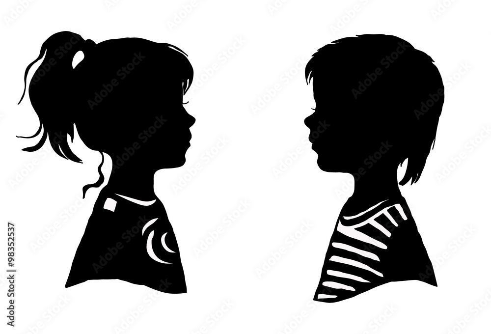 The two silhouette of a boy and girl. Vector illustration. The two silhouette of a boy and girl. Vector illustration.