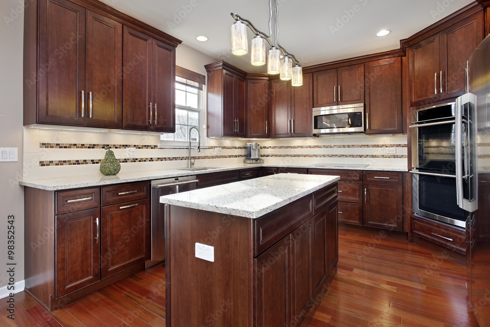 Kitchen with cherry wood cabinetry Kitchen with cherry wood cabinetry