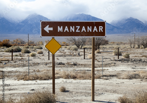 Highway sign for Manzanar Internment Camp, Lone Pine, California