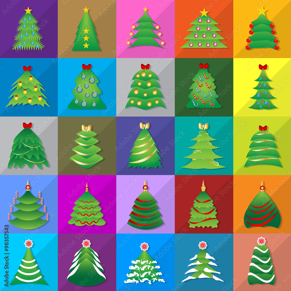 Christmas Tree Icons Set - Vector Illustration, Graphic Design. Collection Of Xmas Icons
