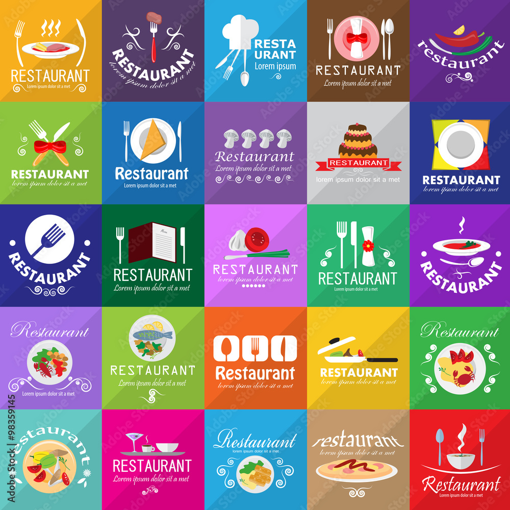 Naklejka premium Restaurant Icons Set: Vector Illustration