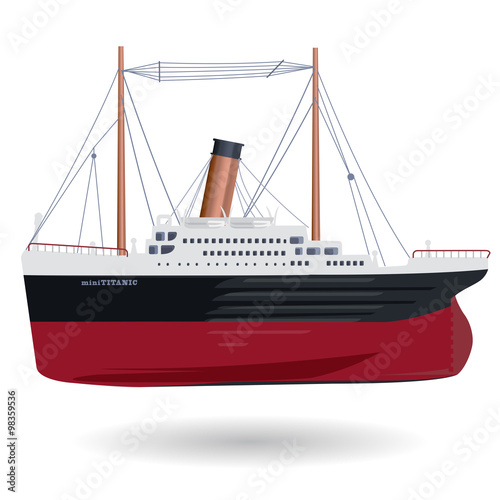 Titanic mini – legendary colossal mini boat – monumental mini ship – symbol icon flatten isolated illustration master vector