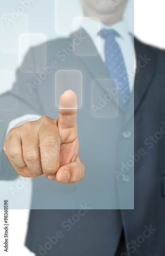 Business man touching button