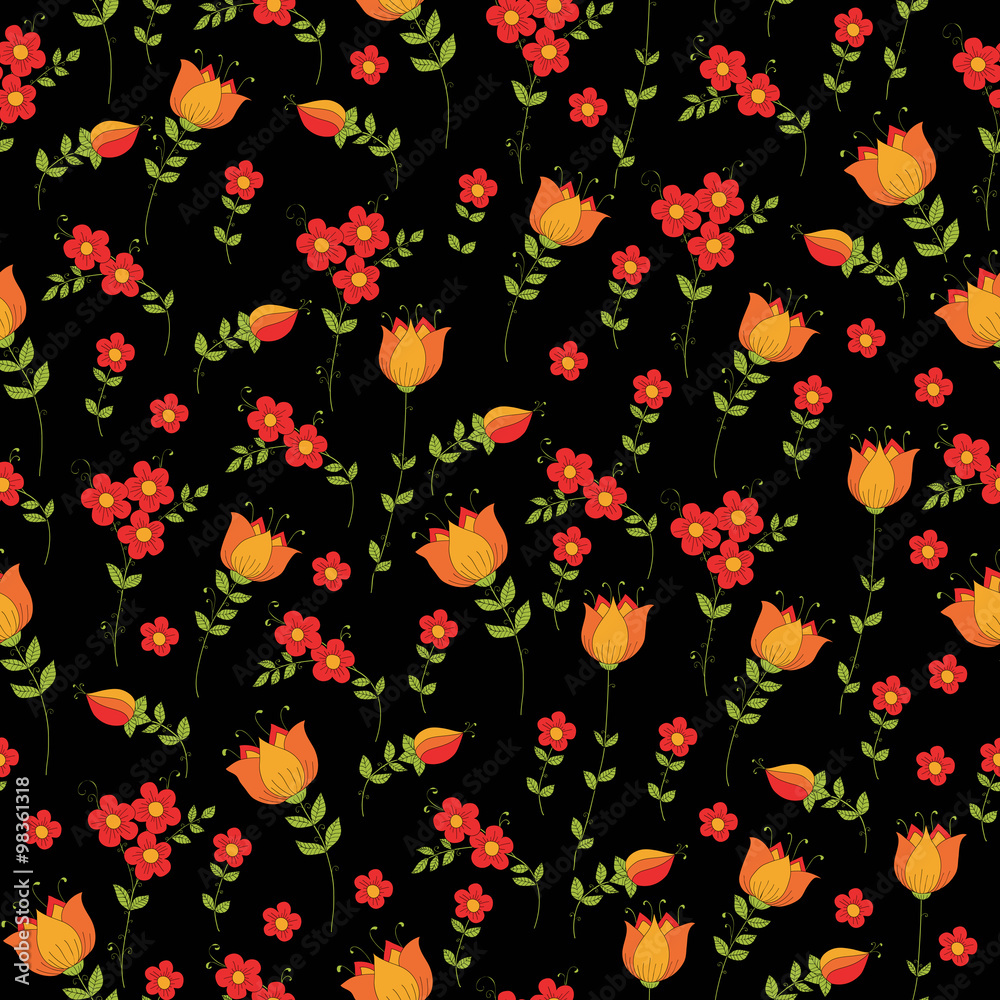 Pattern with hand drawn flowers
