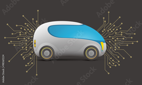 future car and electric circuit, vector illustration