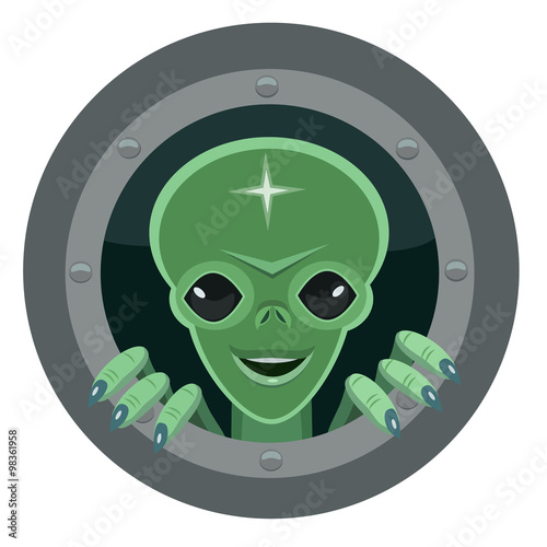 The stranger looks out the window/ An alien came from another planet and looks out the window illuminating and wonders of our land, rich in nature and vegetation and the people