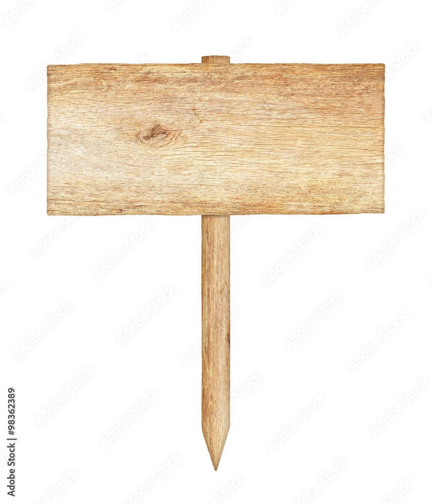 Wooden sign isolated on white background.