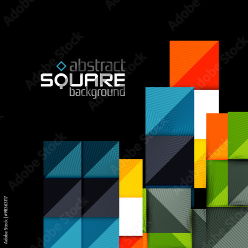Glossy color squares on black. Geometric abstract background