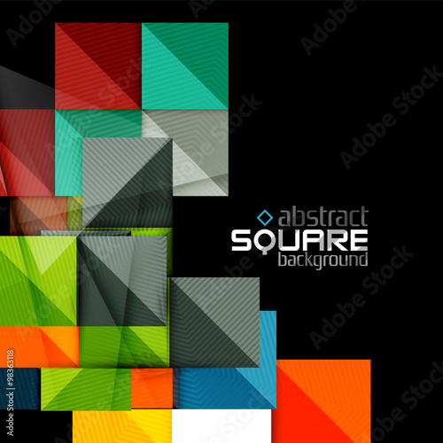 Glossy color squares on black. Geometric abstract background