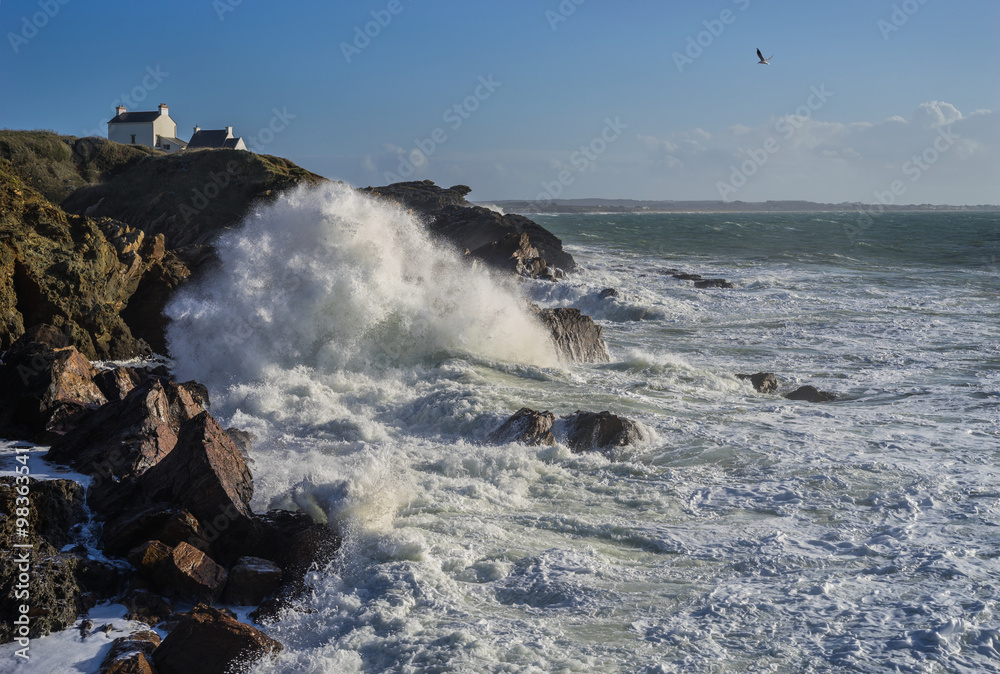 Le Pouldu - Bretagne Finistère - en hiver avec grande marrée