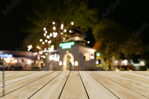 Perspective wood and bokeh light background © teerawit