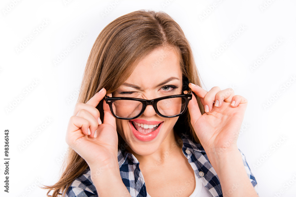 sexy cute girl holding her glasses and smiling sexy cute girl holding her glasses and smiling