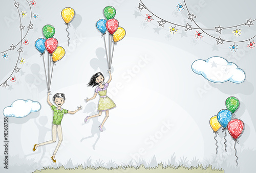 happy children / children flaying with balloon 