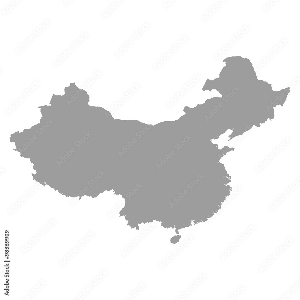 China map grey colored on a white background