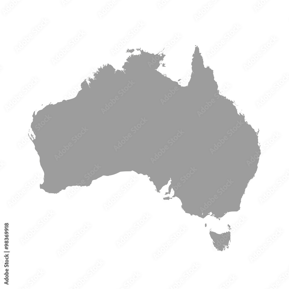 Australia map grey colored on a white background