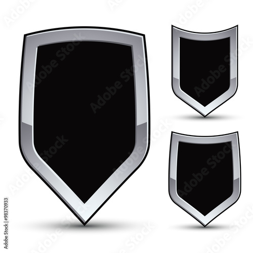 Free Download Set of heraldic vector black emblem with silver outline, three 3 - GFXLoad