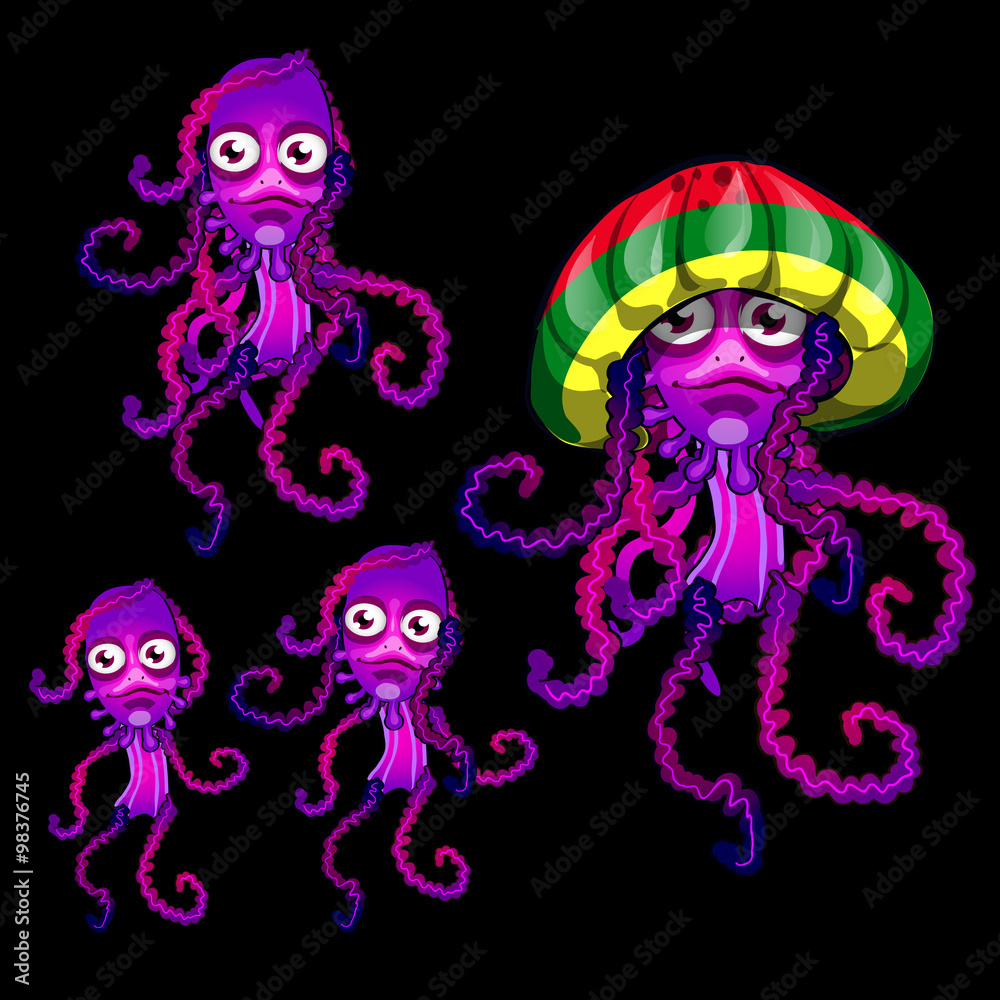 Set of funny jellyfish Rasta, Rasta cap beret