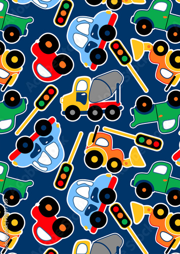Cute transport and traffic lights in a repeat pattern