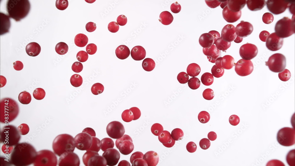 Cranberries Splashing into Water. Slow Motion. Cranberries Splashing into Water. Slow Motion.