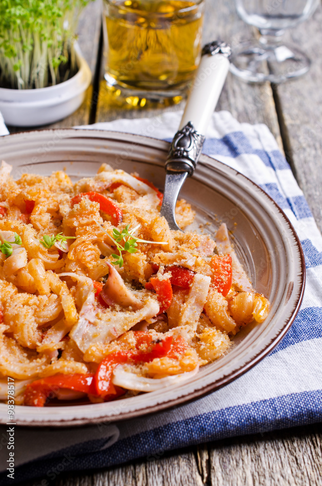 Pasta with squid and vegetables Pasta with squid and vegetables