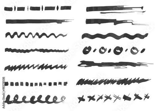 Ink strokes collection. Set of vector hand drawn brushes elements for your design works