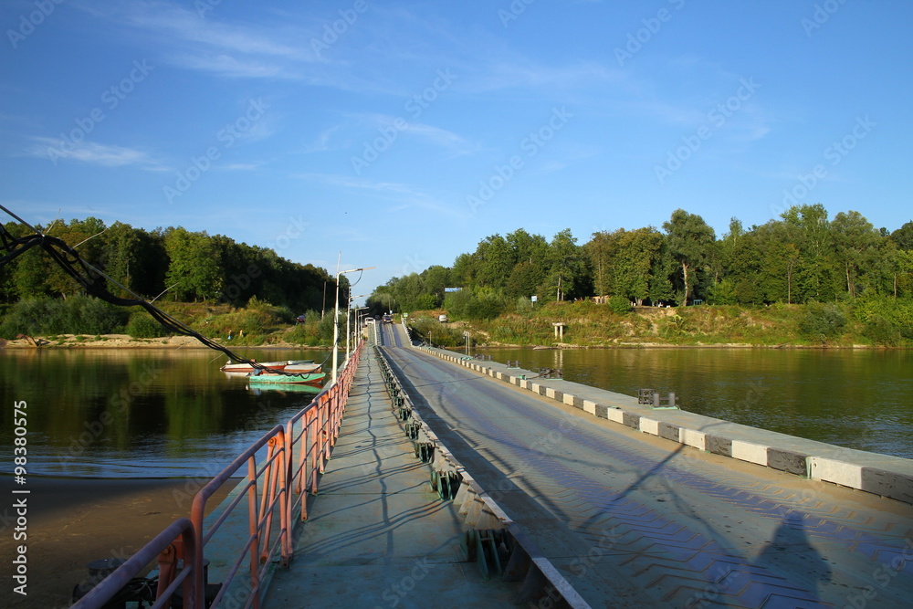 Pontoon bridge on the river Sura. Russia