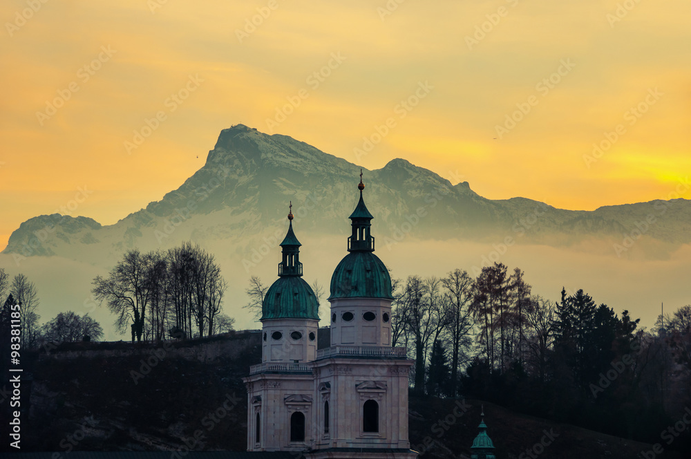 View of Salzburg, Austria at sunset