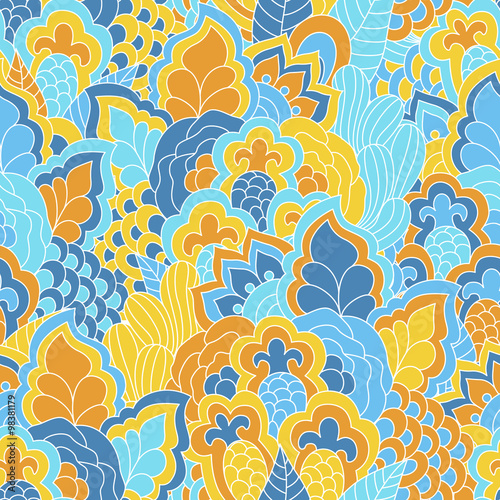 Hand drawn seamless pattern with floral elements. 