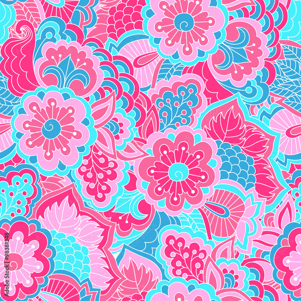 Fototapeta premium Hand drawn seamless pattern with floral elements. 