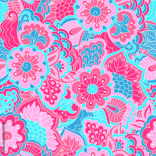 Hand drawn seamless pattern with floral elements. 