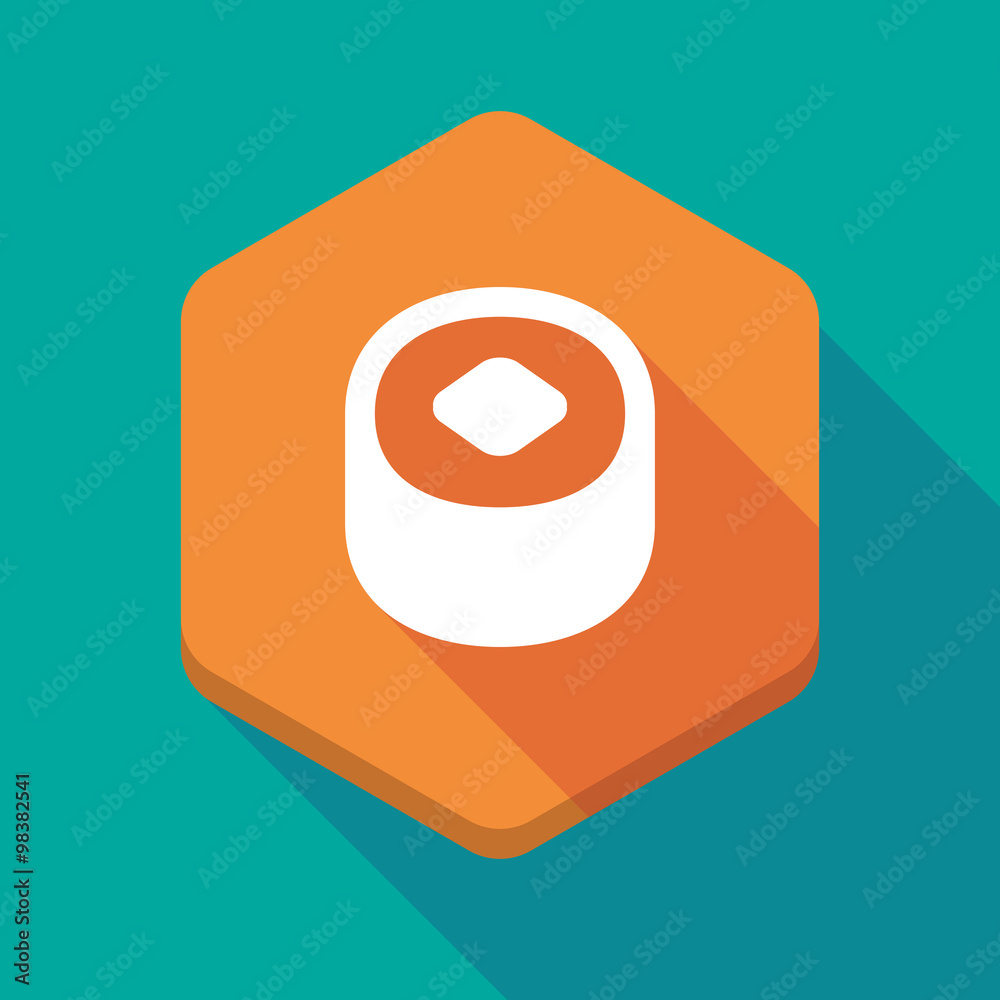 Long shadow hexagon icon with a piece of sushi
