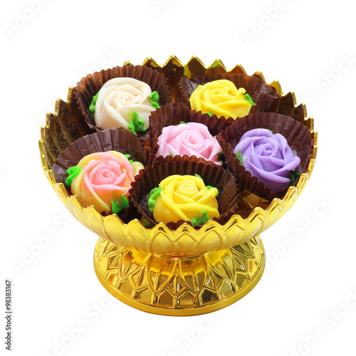 colorful allauch candy roses on white background photo