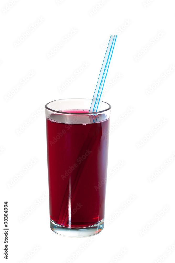 Glass of cranberry juice with a straw Glass of cranberry juice with a straw