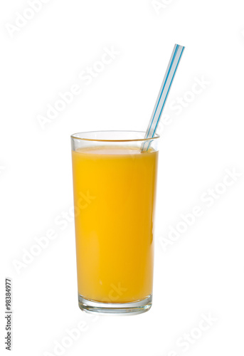 Glass of orange juice with a straw